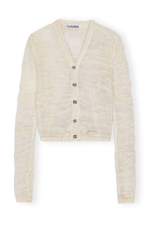 GANNI K2254 ALPACA MOHAIR BOUCLE CARDIGAN Egret